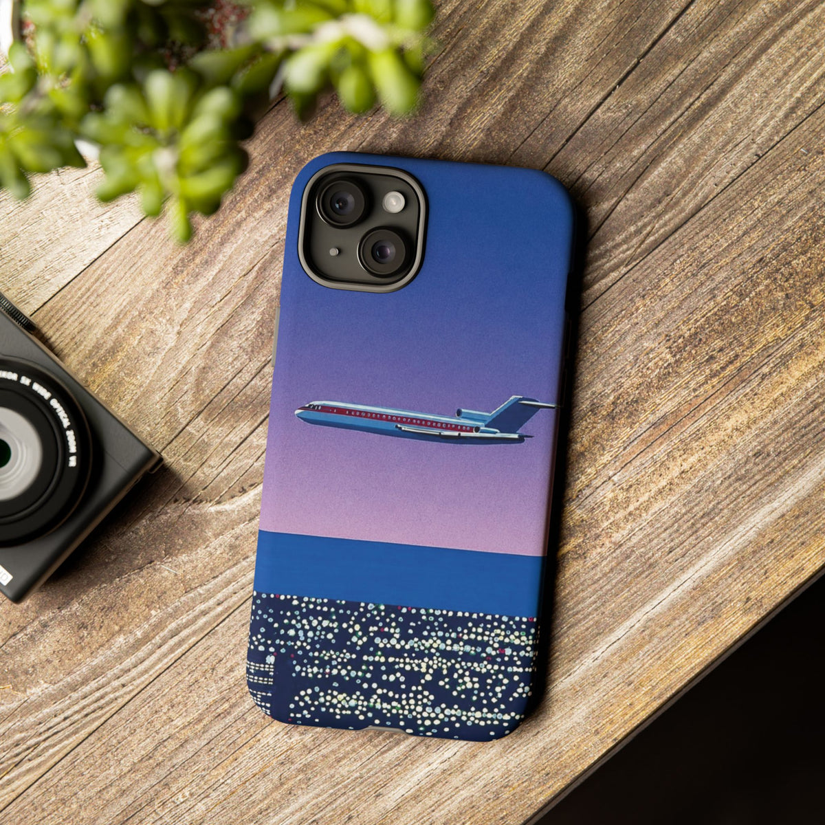 Retro Airplane Phone Case — Purple Night City Vintage Art