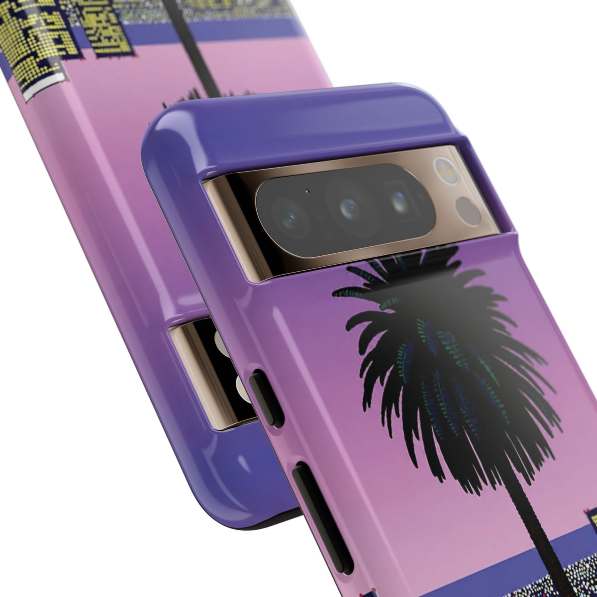Retro City Night Phone Case — Palm Tree Purple Pixel Skyline