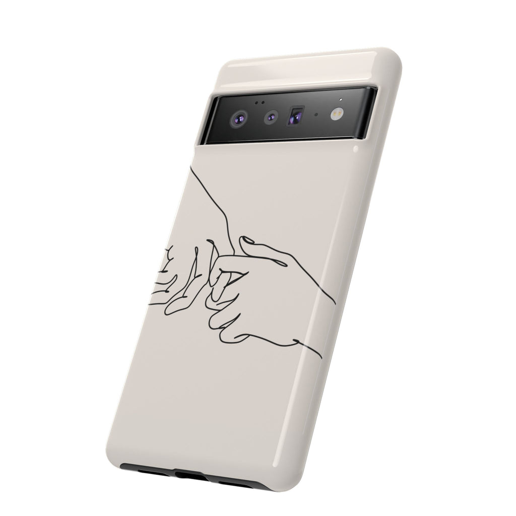 Holding Hands Phone Case — Minimalist Line Art Cream Romantic