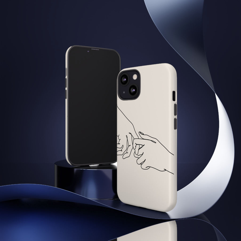 Holding Hands Phone Case — Minimalist Line Art Cream Romantic