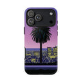 Retro City Night Phone Case — Palm Tree Purple Pixel Skyline