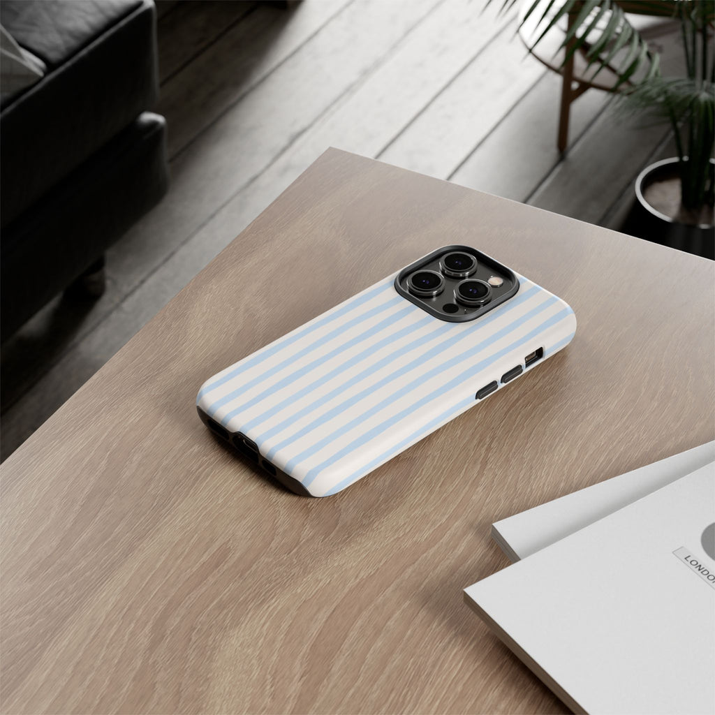 Baby Blue Stripe Phone Case — Soft Wavy Lines Cream Aesthetic