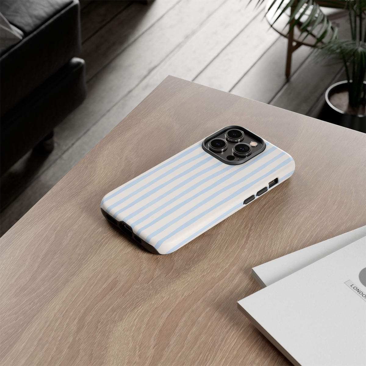 Baby Blue Stripe Phone Case — Soft Wavy Lines Cream Aesthetic