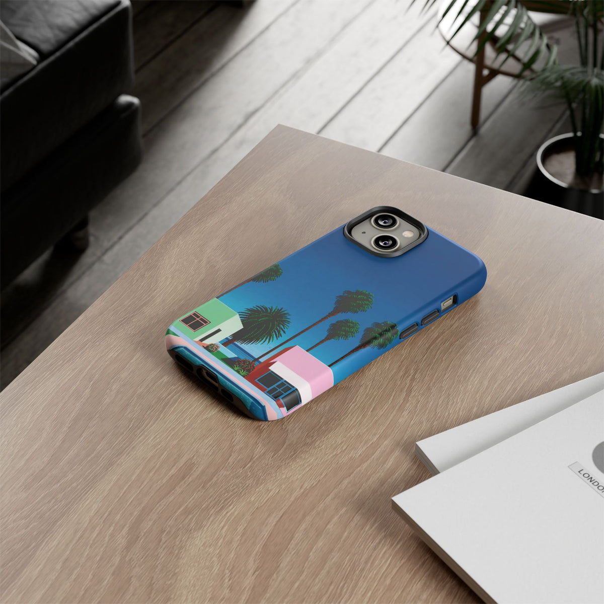 Beach House Phone Case — Pastel Palm Trees Cobalt Blue Sky