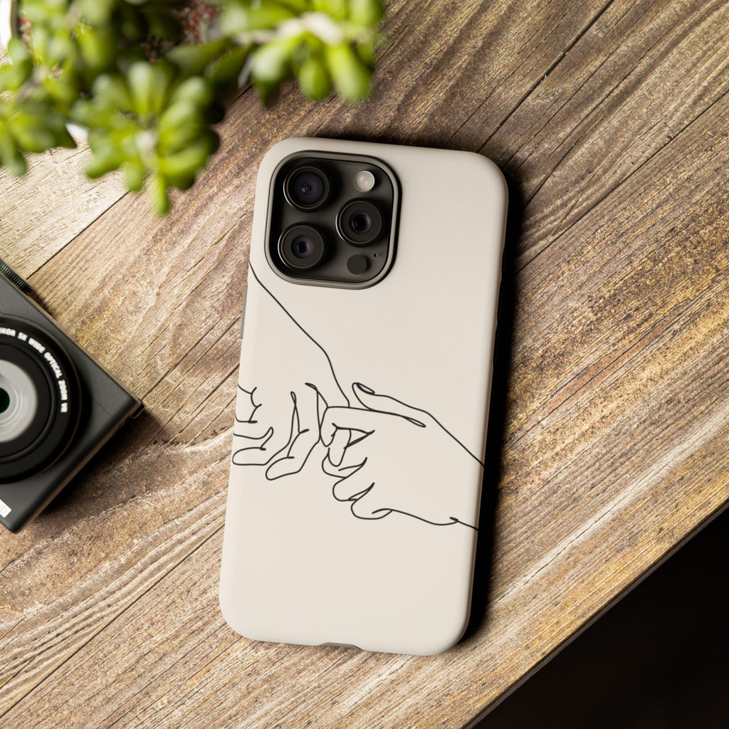 Holding Hands Phone Case — Minimalist Line Art Cream Romantic