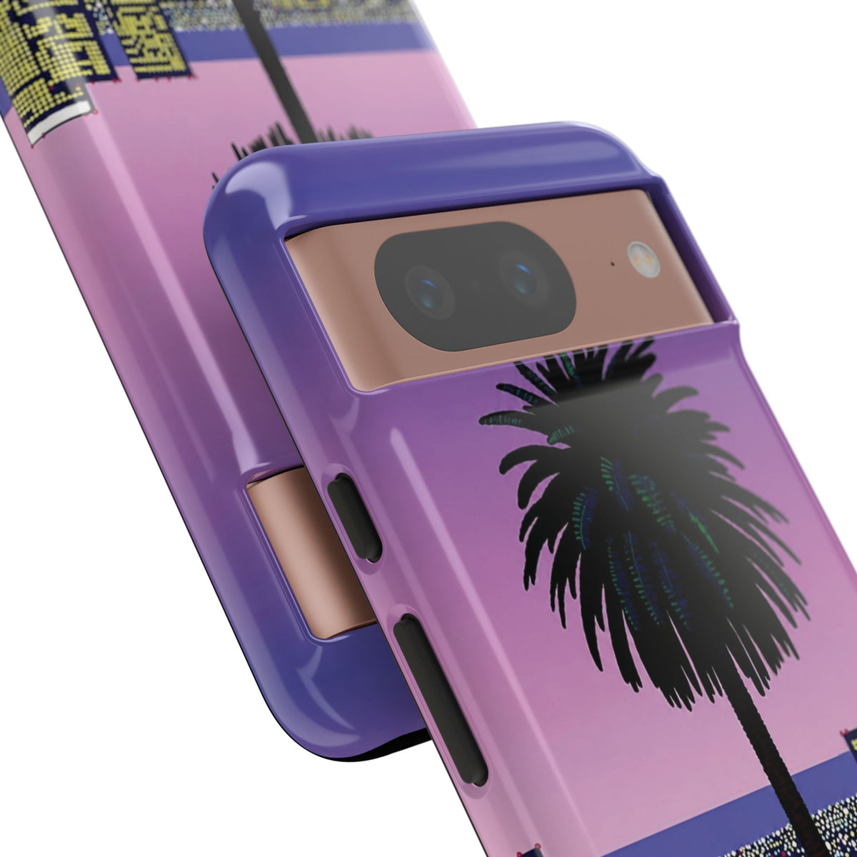 Retro City Night Phone Case — Palm Tree Purple Pixel Skyline