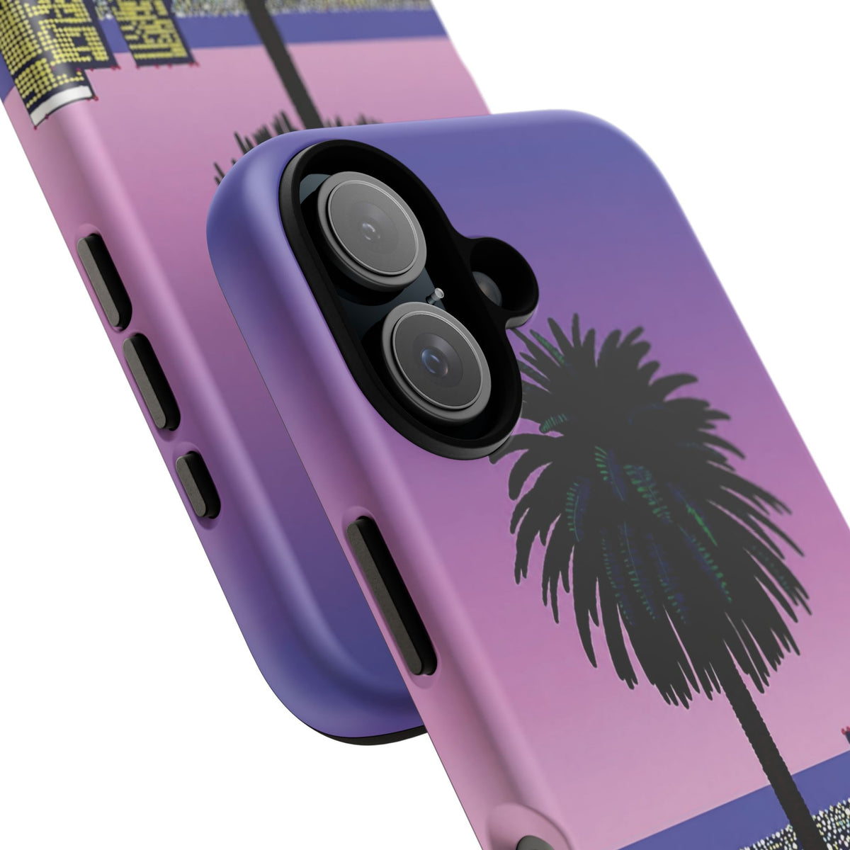 Retro City Night Phone Case — Palm Tree Purple Pixel Skyline