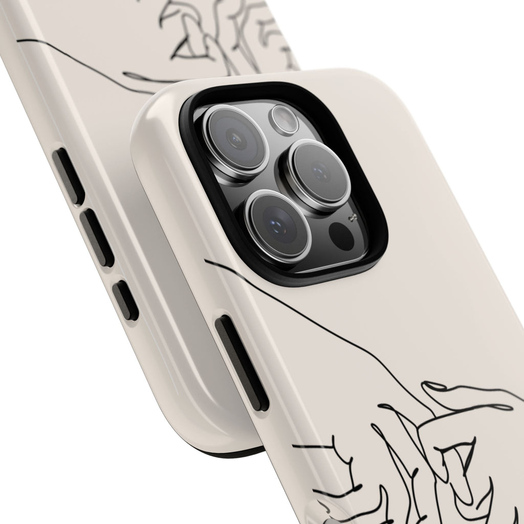 Holding Hands Phone Case — Minimalist Line Art Cream Romantic