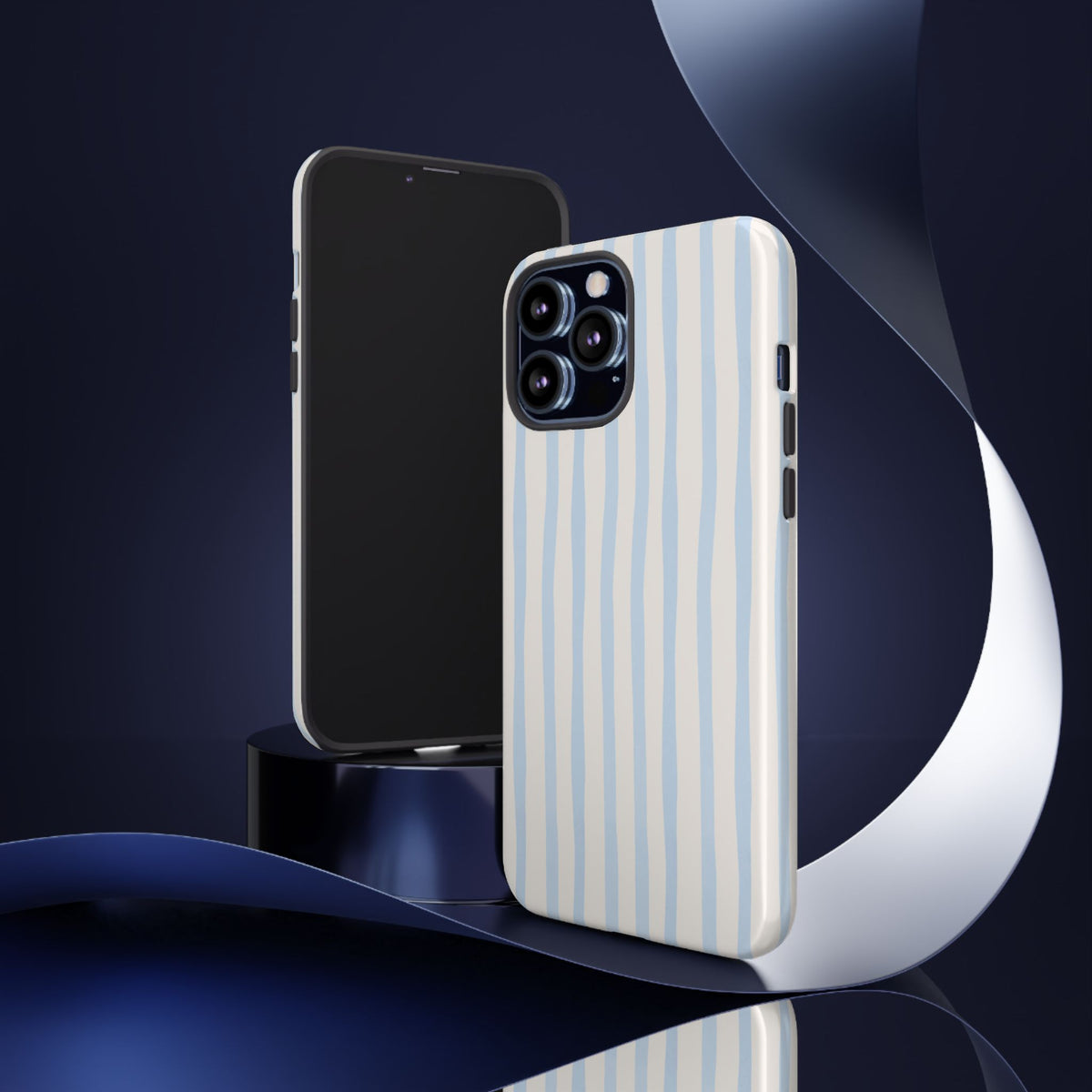 Baby Blue Stripe Phone Case — Soft Wavy Lines Cream Aesthetic
