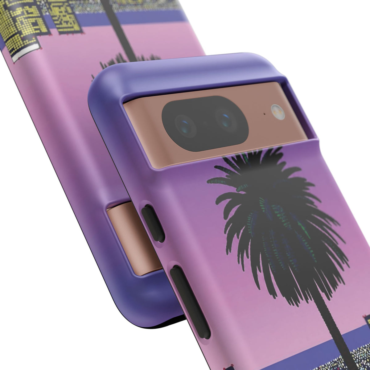 Retro City Night Phone Case — Palm Tree Purple Pixel Skyline