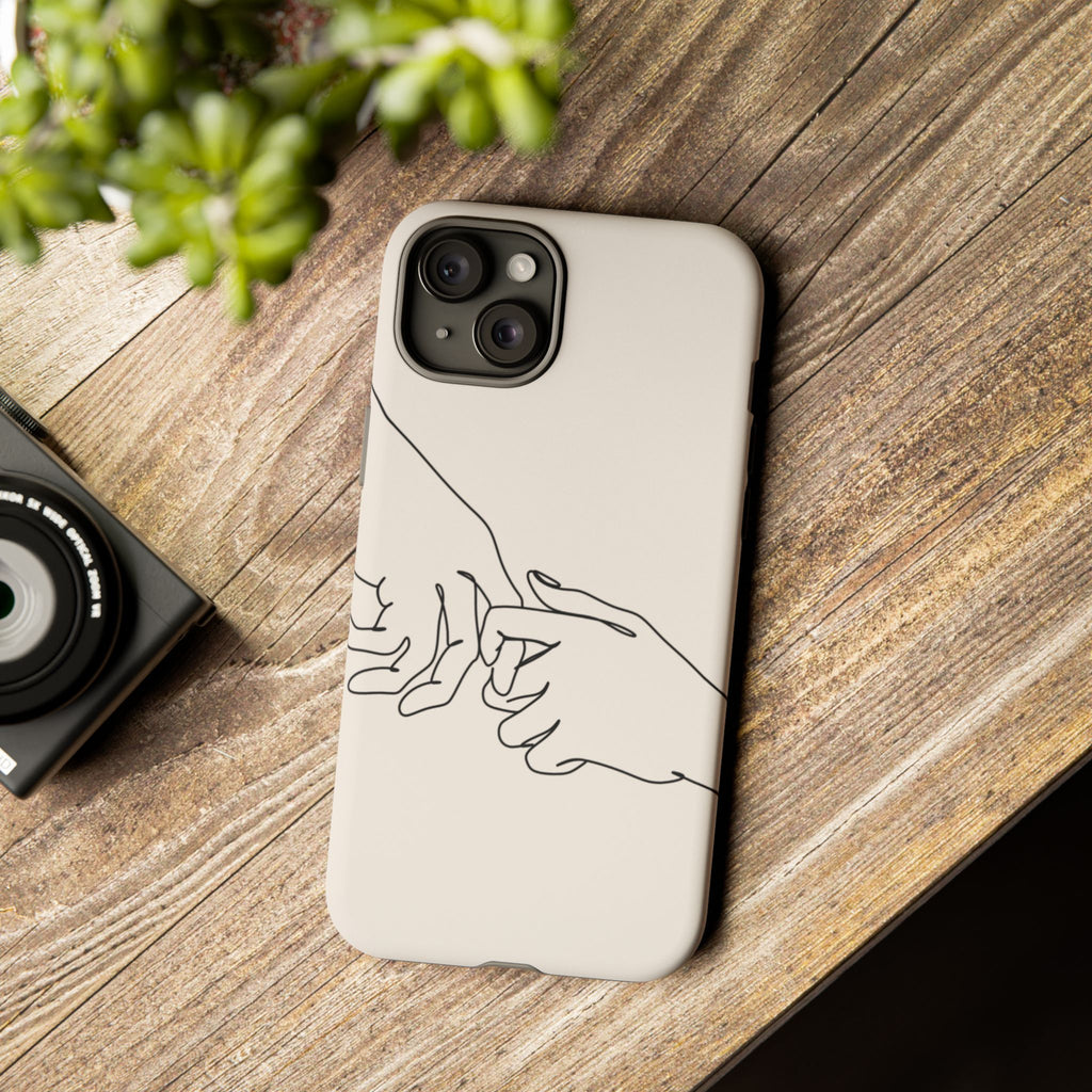 Holding Hands Phone Case — Minimalist Line Art Cream Romantic