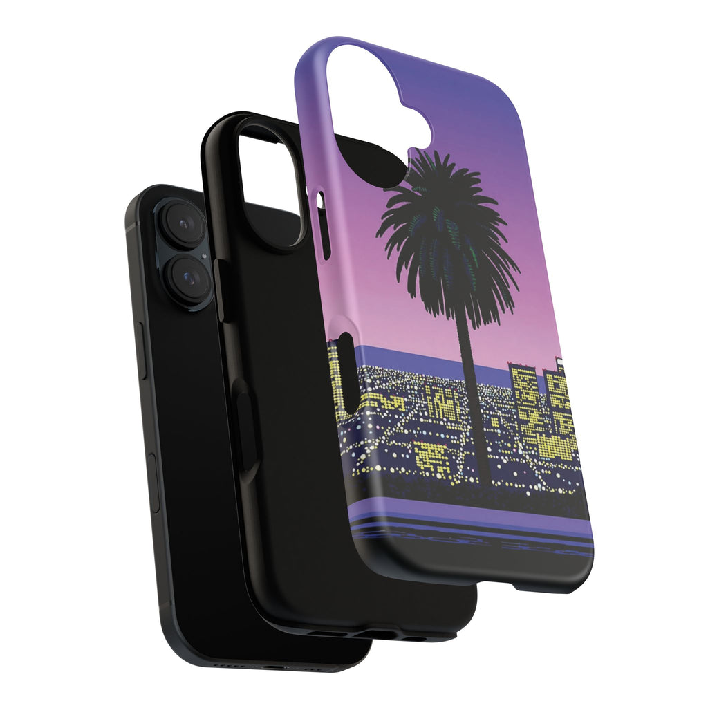 Retro City Night Phone Case — Palm Tree Purple Pixel Skyline