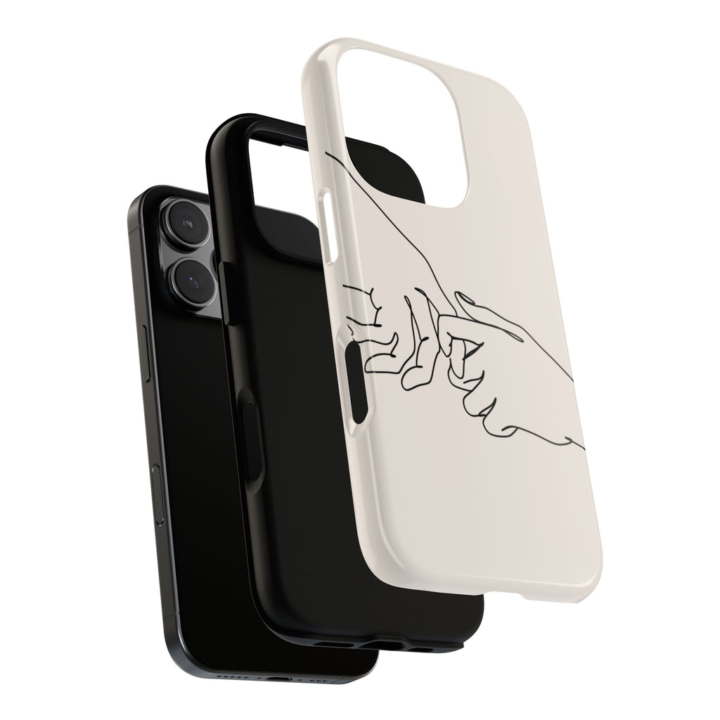 Holding Hands Phone Case — Minimalist Line Art Cream Romantic
