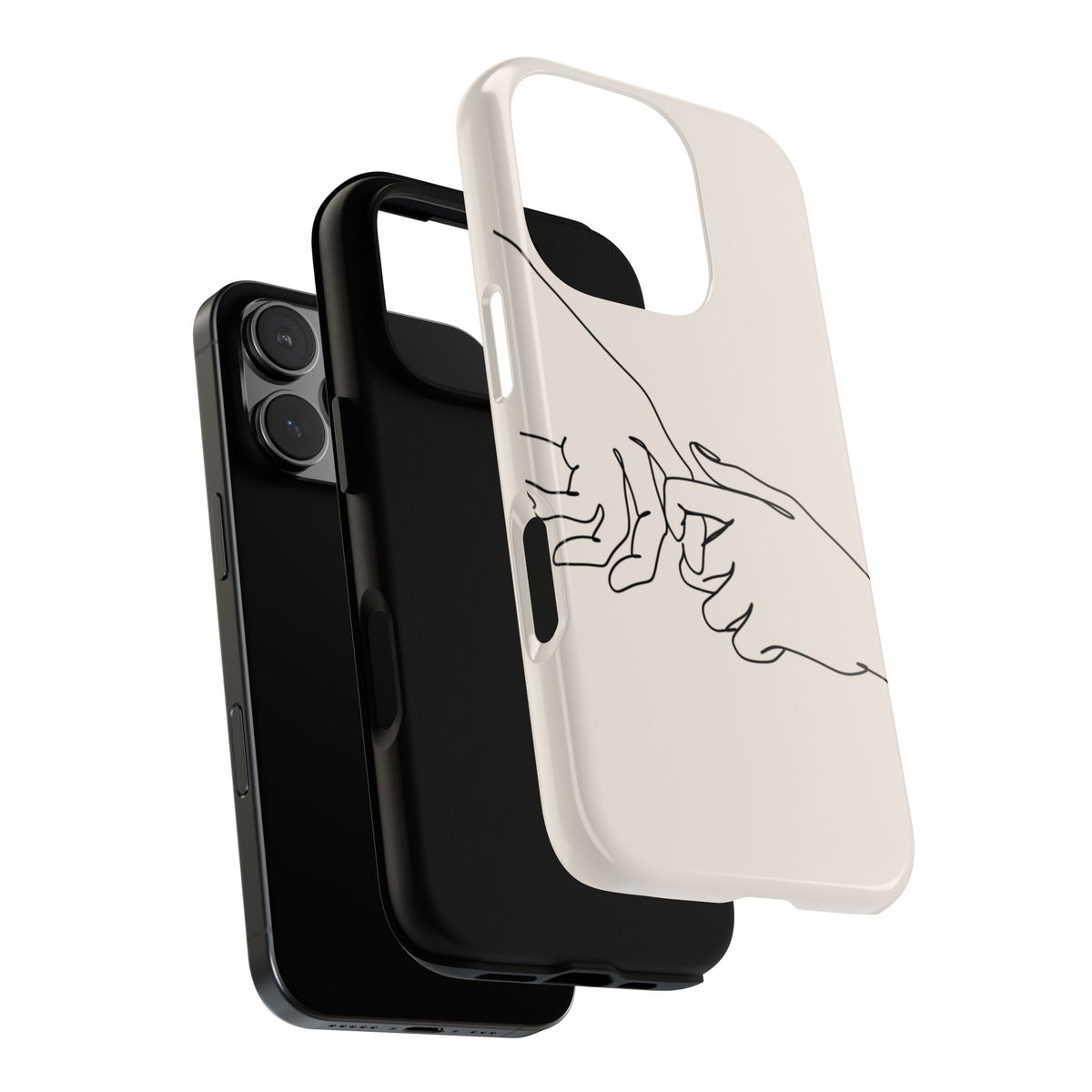 Holding Hands Phone Case — Minimalist Line Art Cream Romantic