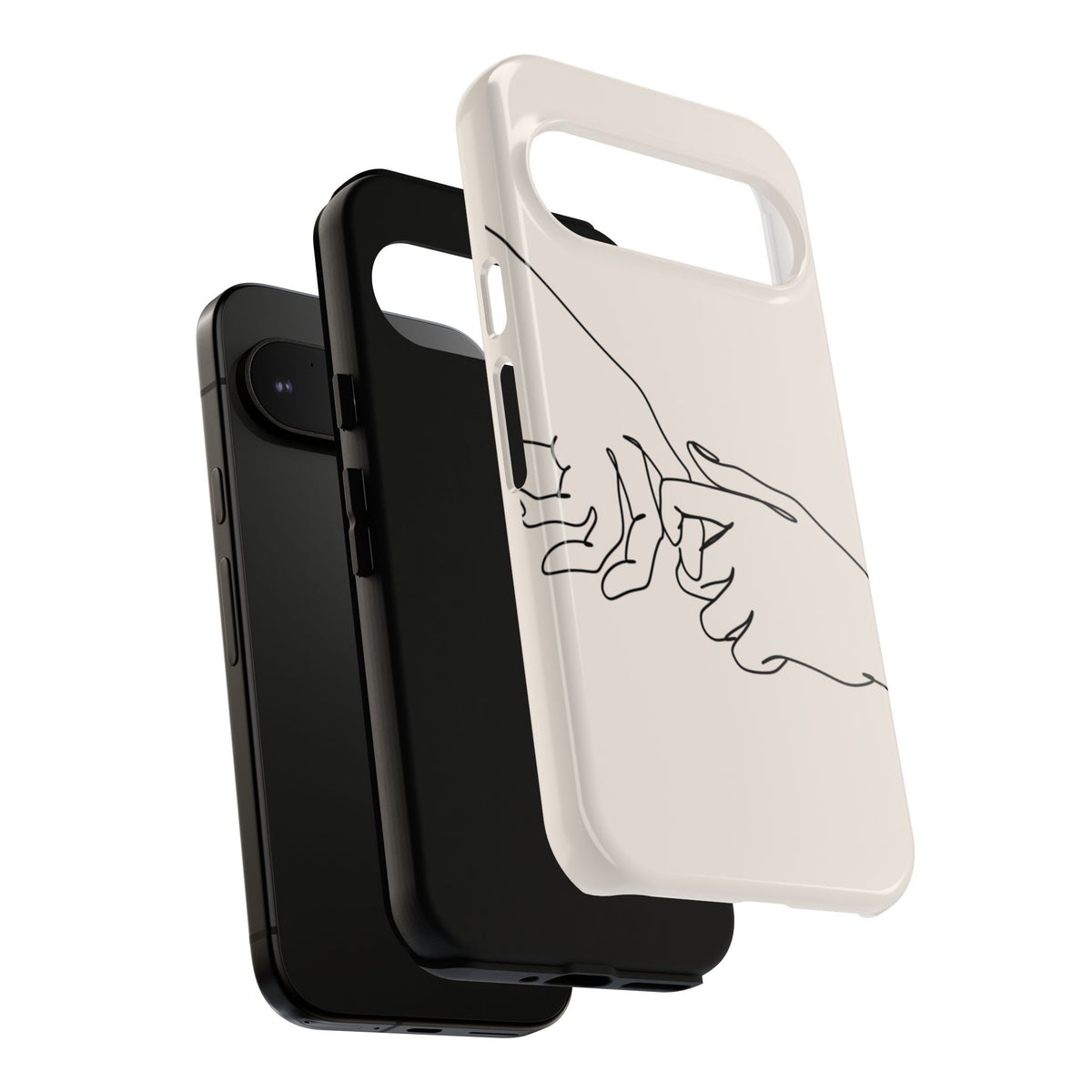 Holding Hands Phone Case — Minimalist Line Art Cream Romantic