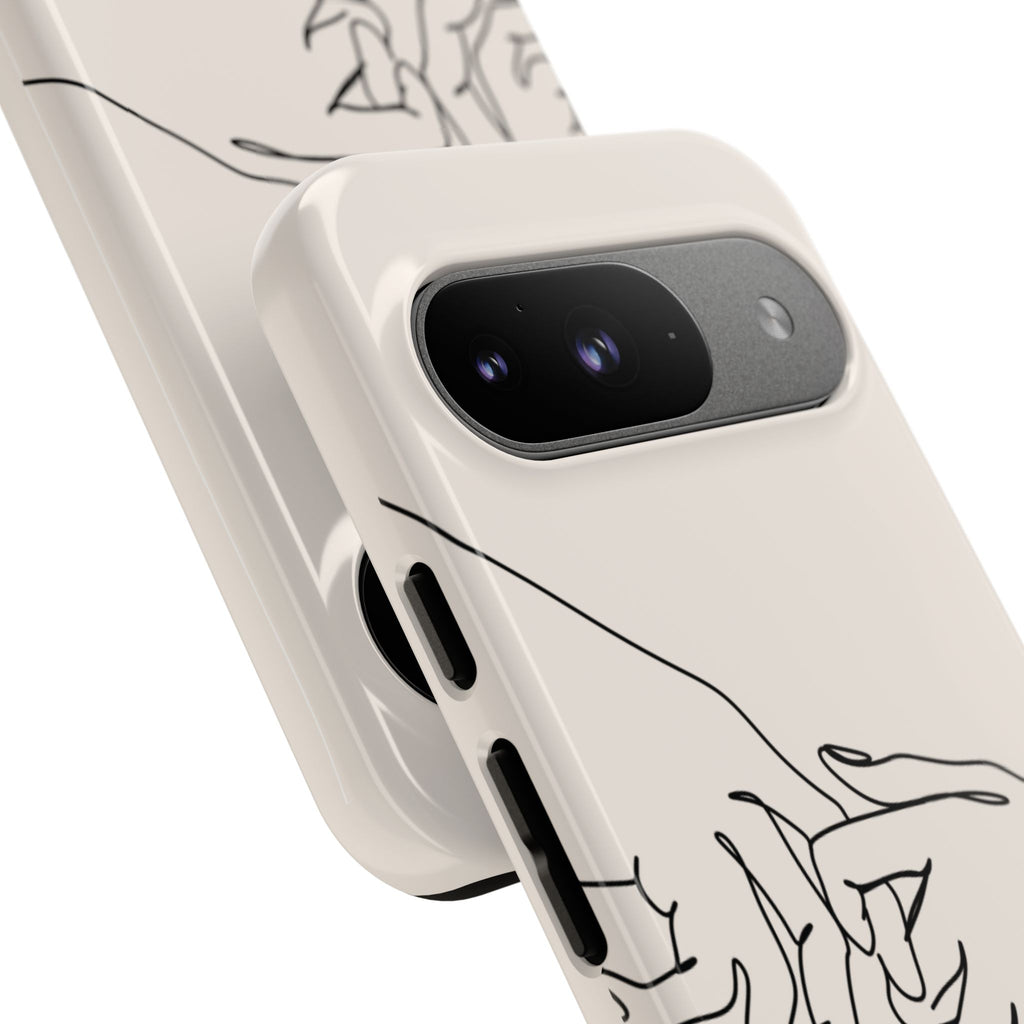 Holding Hands Phone Case — Minimalist Line Art Cream Romantic