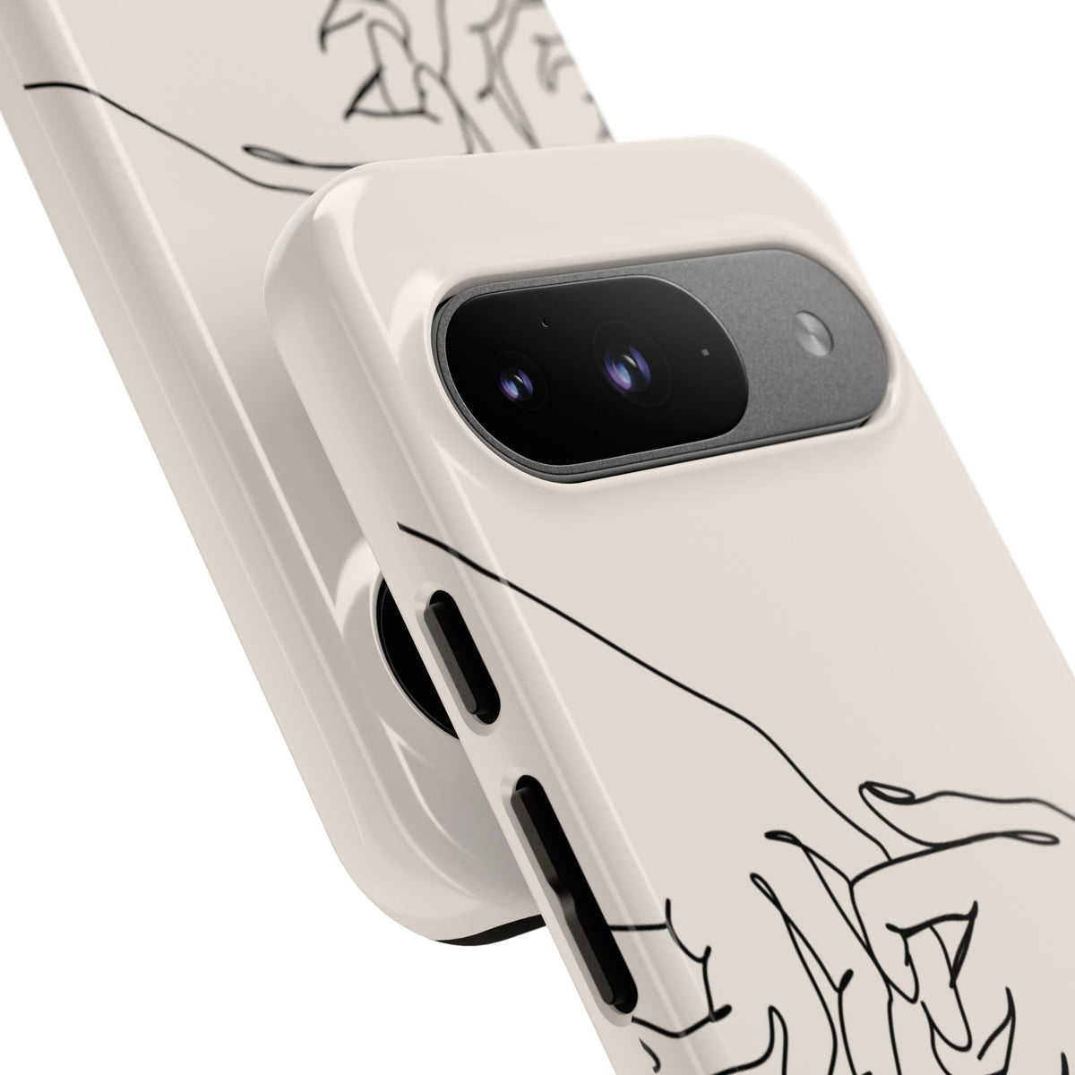 Holding Hands Phone Case — Minimalist Line Art Cream Romantic