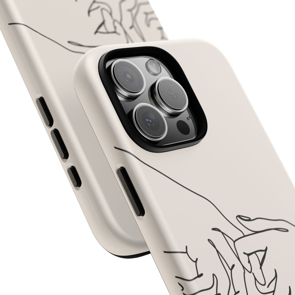 Holding Hands Phone Case — Minimalist Line Art Cream Romantic