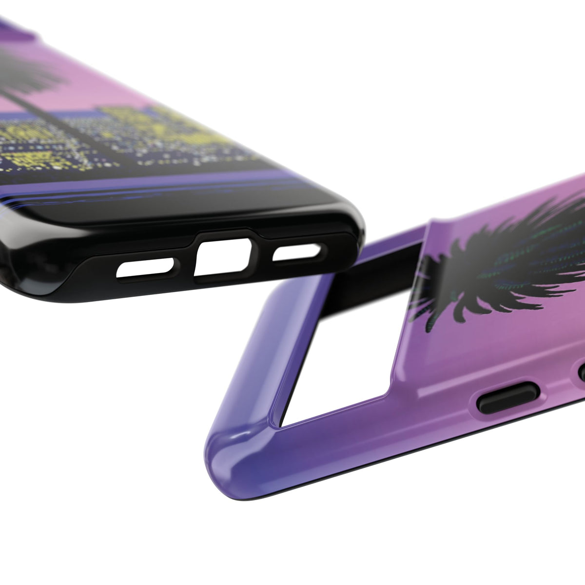 Retro City Night Phone Case — Palm Tree Purple Pixel Skyline