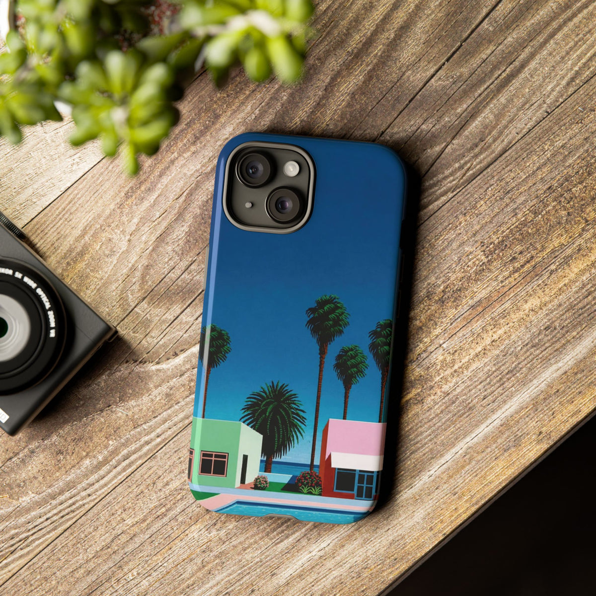 Beach House Phone Case — Pastel Palm Trees Cobalt Blue Sky