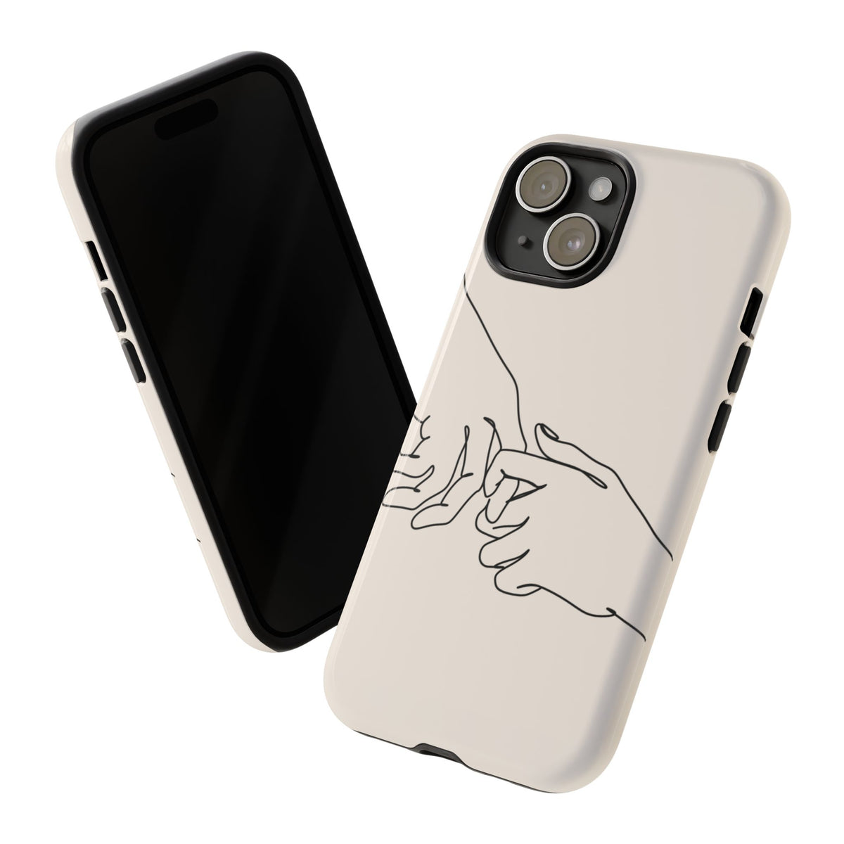 Holding Hands Phone Case — Minimalist Line Art Cream Romantic