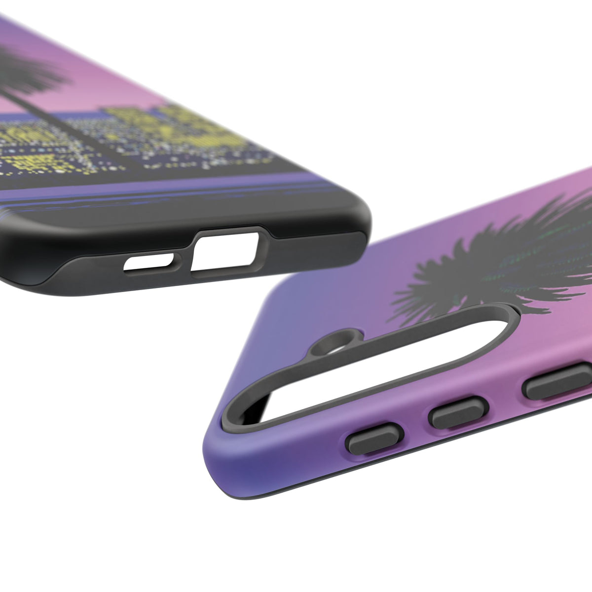 Retro City Night Phone Case — Palm Tree Purple Pixel Skyline