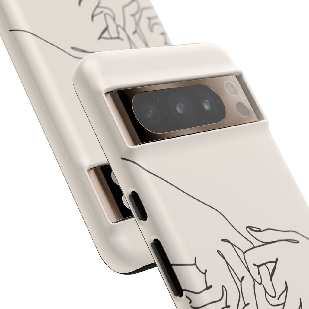 Holding Hands Phone Case — Minimalist Line Art Cream Romantic
