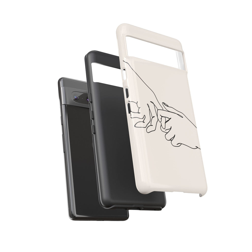 Holding Hands Phone Case — Minimalist Line Art Cream Romantic