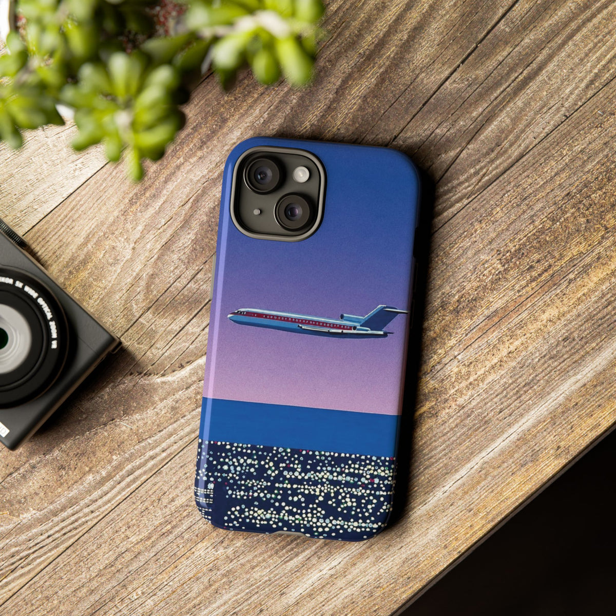 Retro Airplane Phone Case — Purple Night City Vintage Art