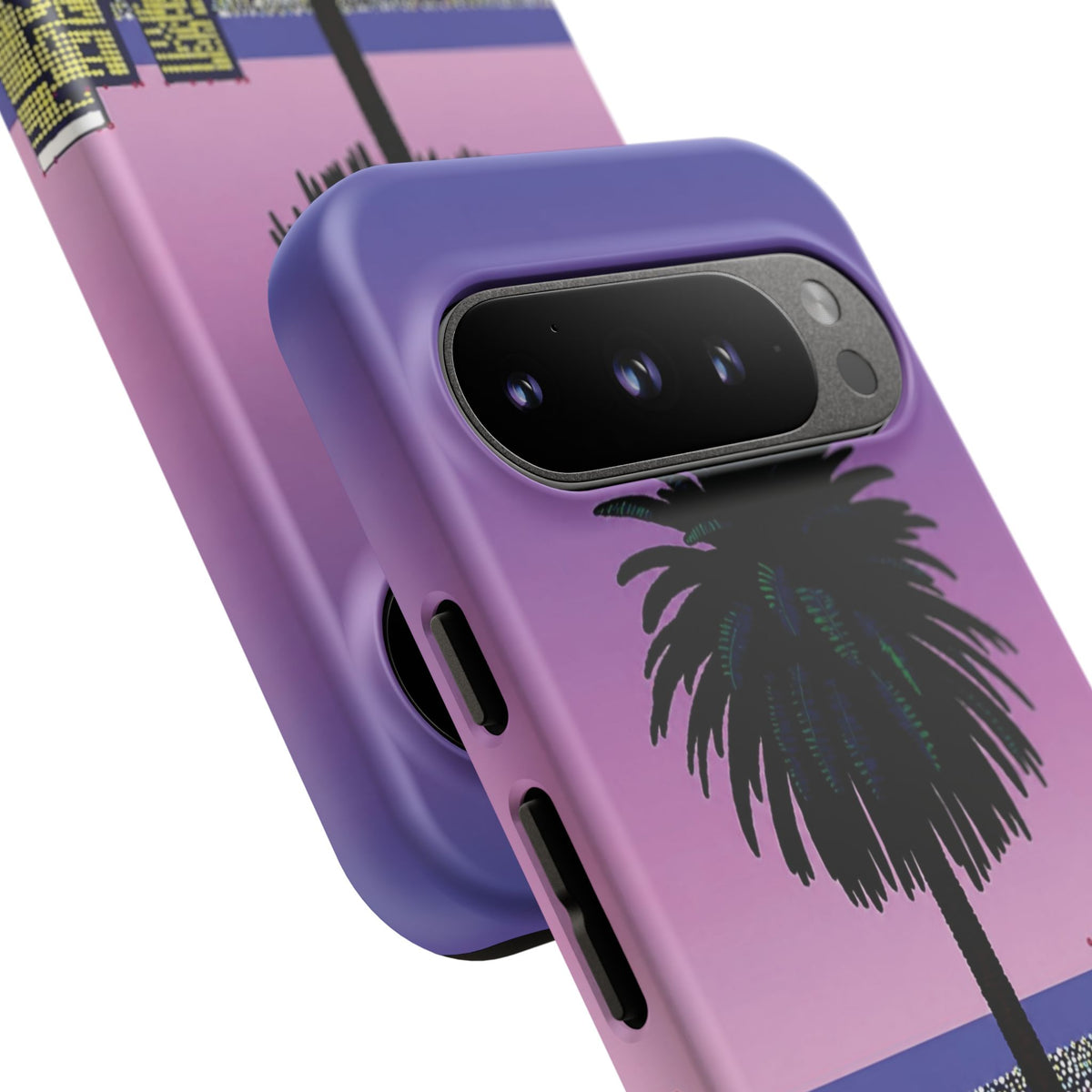 Retro City Night Phone Case — Palm Tree Purple Pixel Skyline