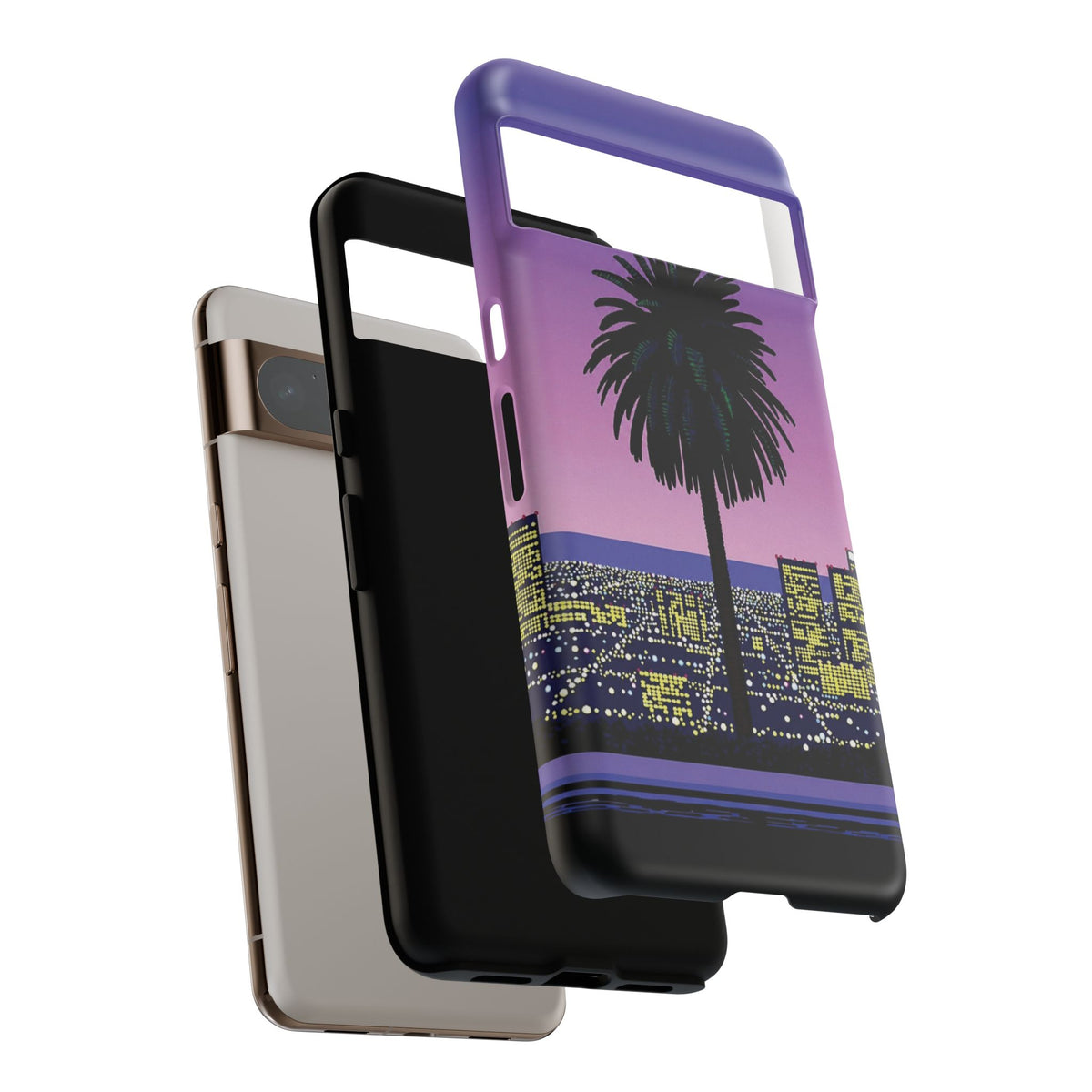Retro City Night Phone Case — Palm Tree Purple Pixel Skyline