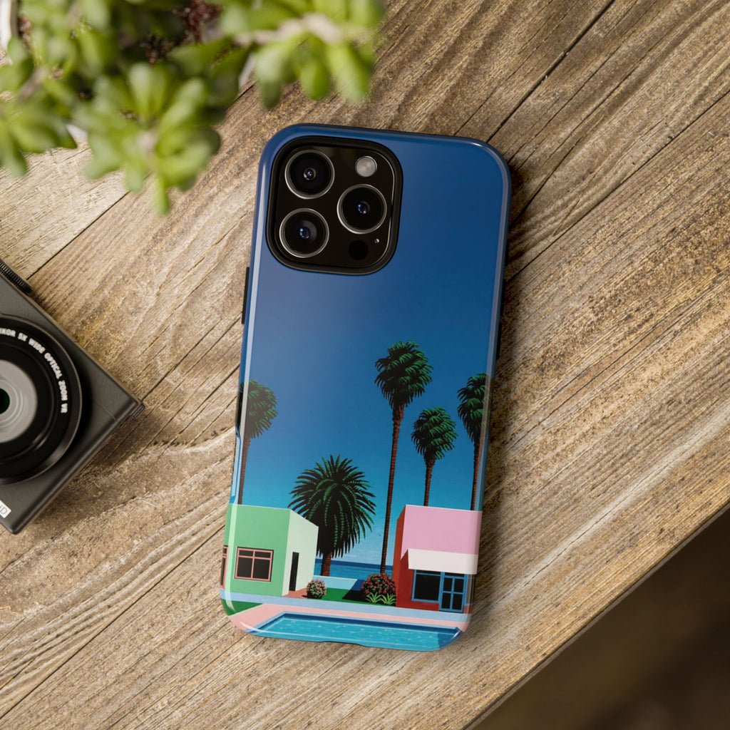 Beach House Phone Case — Pastel Palm Trees Cobalt Blue Sky