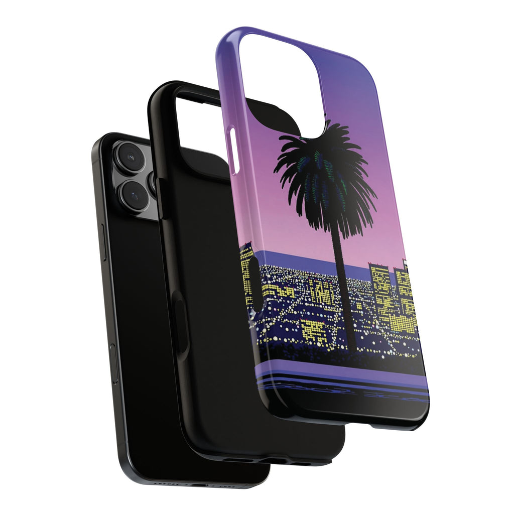Retro City Night Phone Case — Palm Tree Purple Pixel Skyline