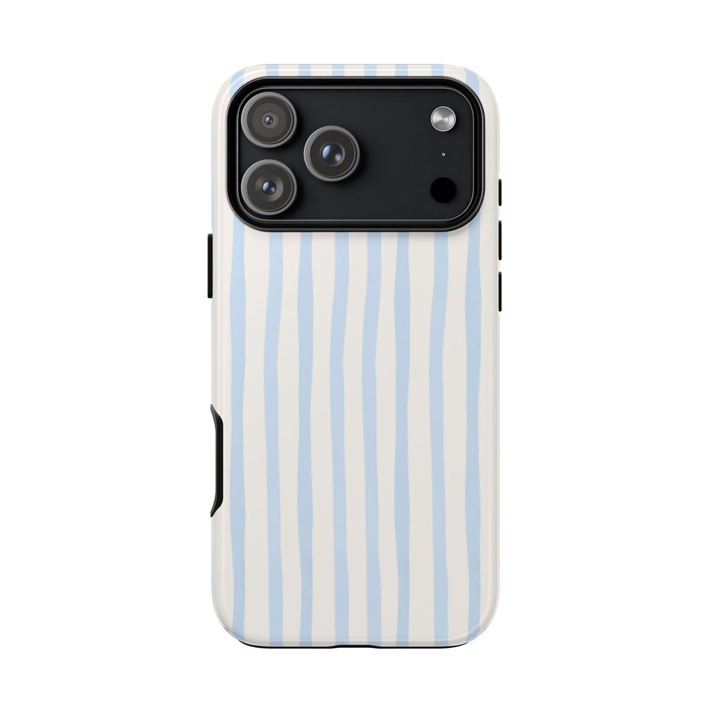 Baby Blue Stripe Phone Case — Soft Wavy Lines Cream Aesthetic