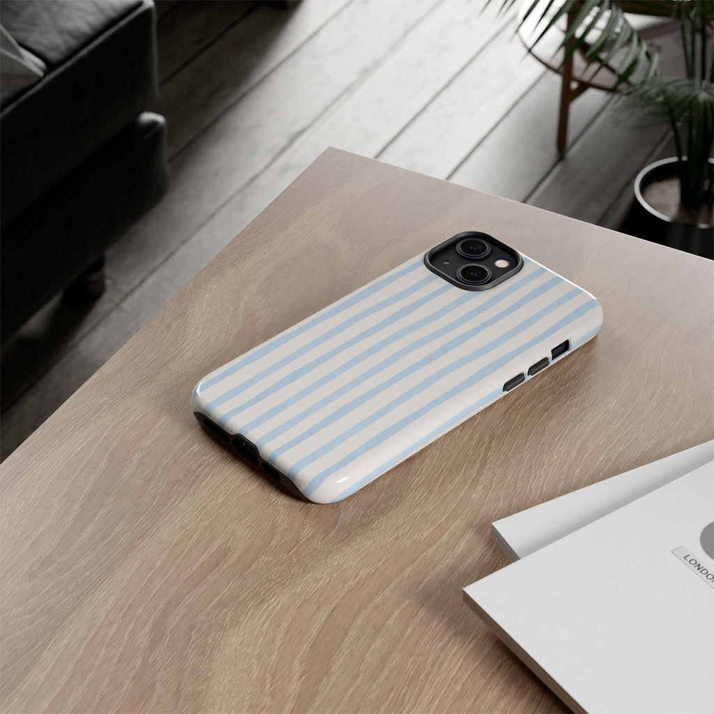 Baby Blue Stripe Phone Case — Soft Wavy Lines Cream Aesthetic