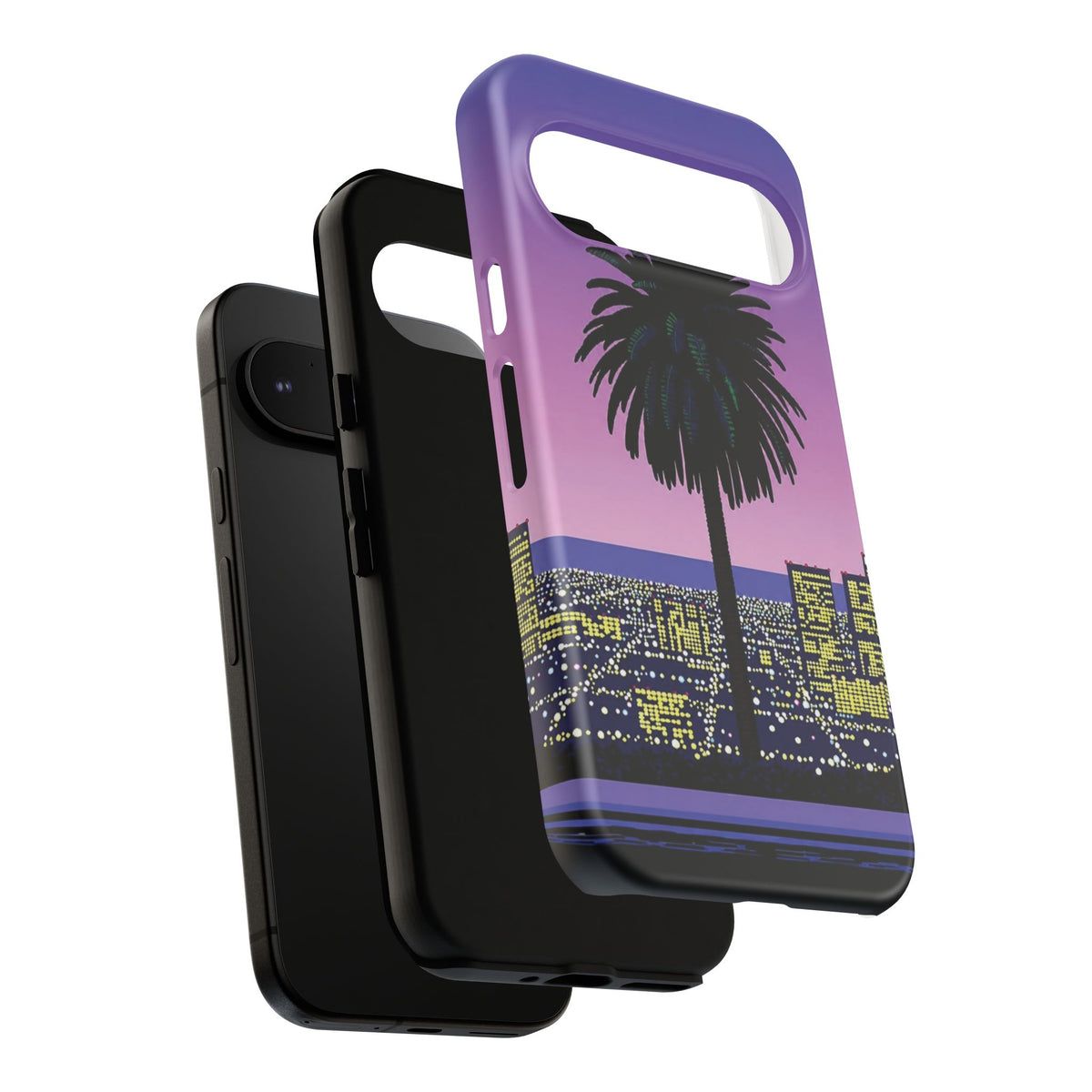 Retro City Night Phone Case — Palm Tree Purple Pixel Skyline