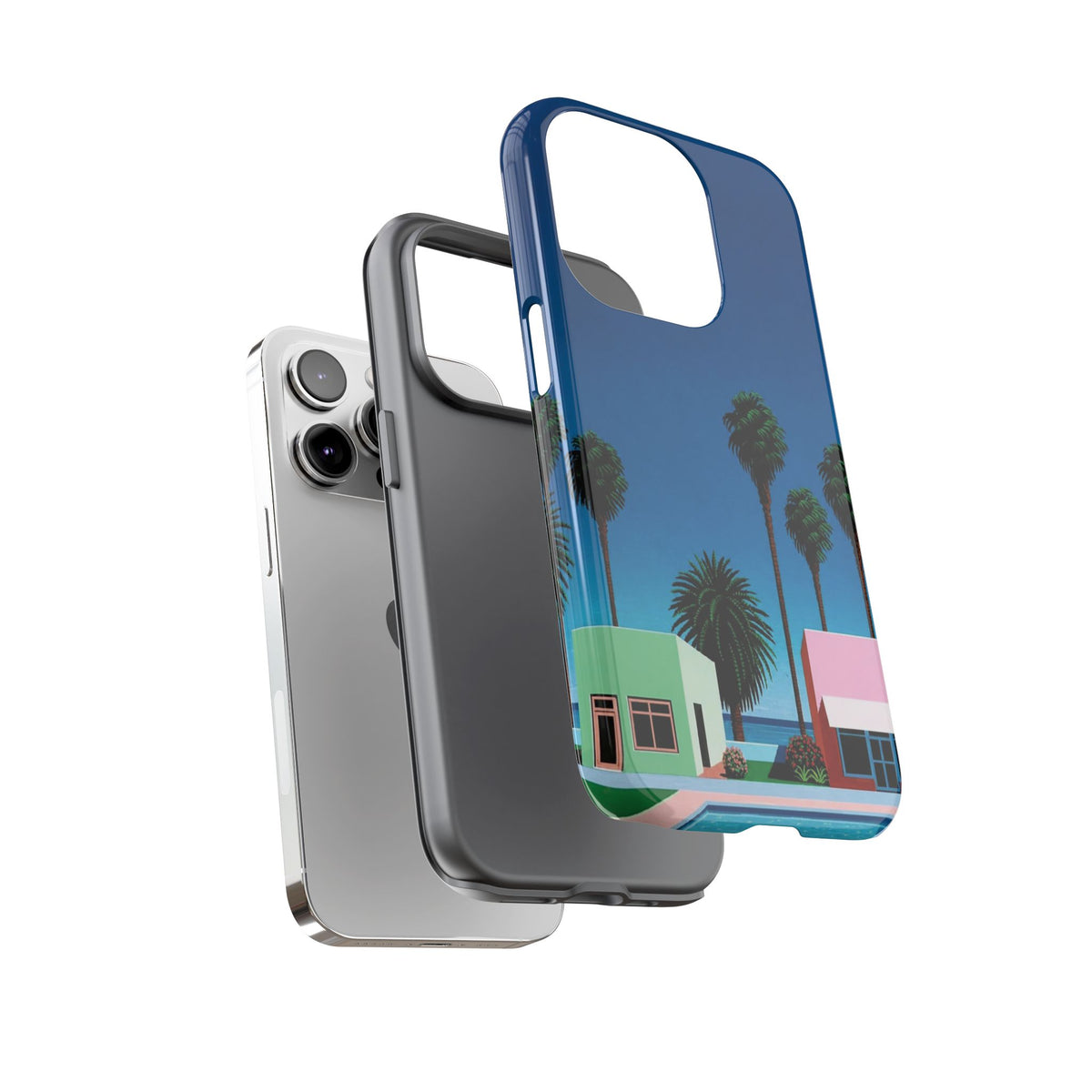 Beach House Phone Case — Pastel Palm Trees Cobalt Blue Sky