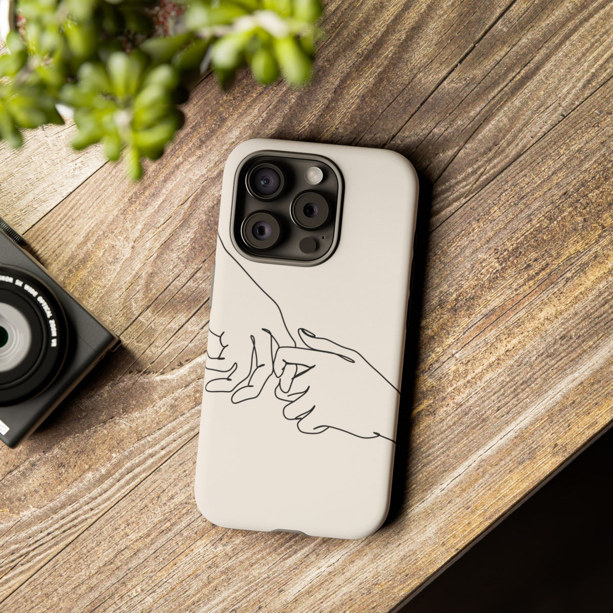 Holding Hands Phone Case — Minimalist Line Art Cream Romantic