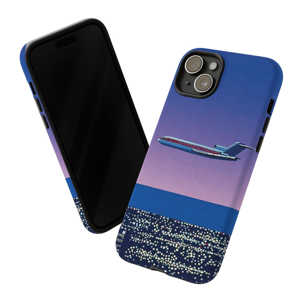 Retro Airplane Phone Case — Purple Night City Vintage Art