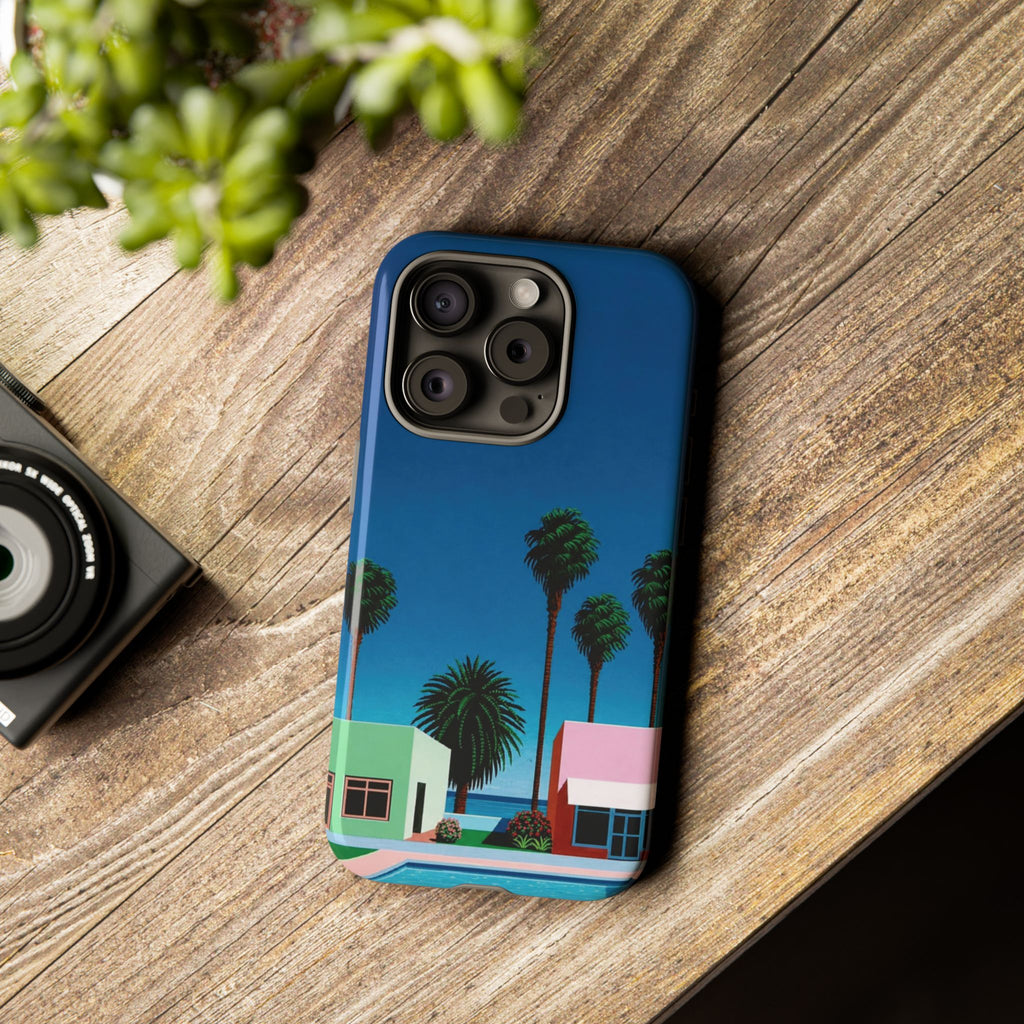 Beach House Phone Case — Pastel Palm Trees Cobalt Blue Sky