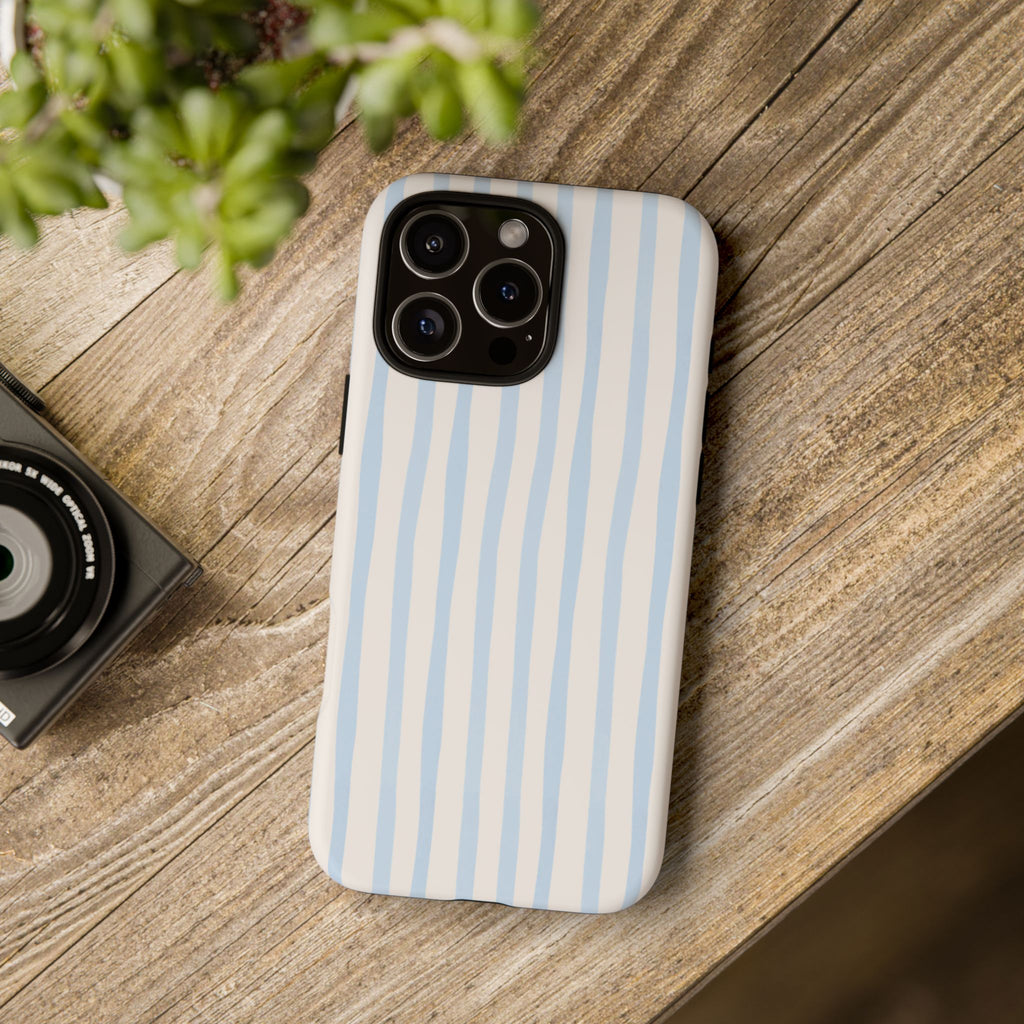 Baby Blue Stripe Phone Case — Soft Wavy Lines Cream Aesthetic