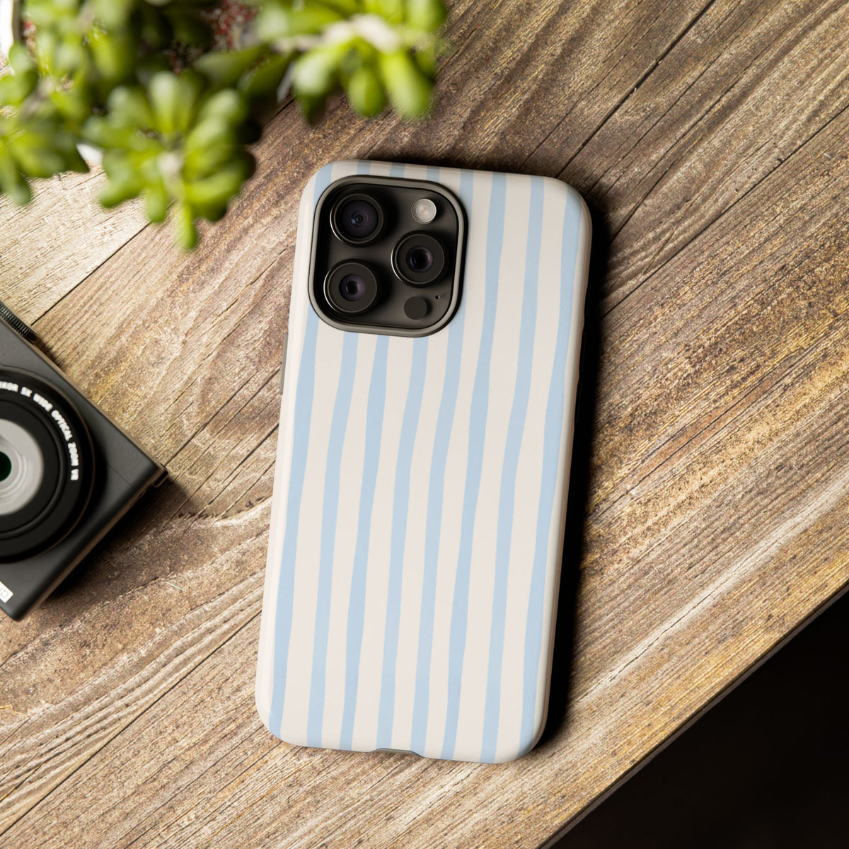 Baby Blue Stripe Phone Case — Soft Wavy Lines Cream Aesthetic