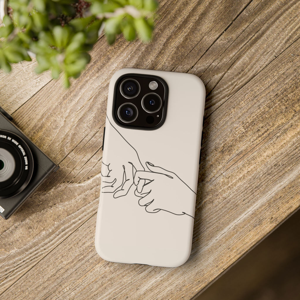 Holding Hands Phone Case — Minimalist Line Art Cream Romantic