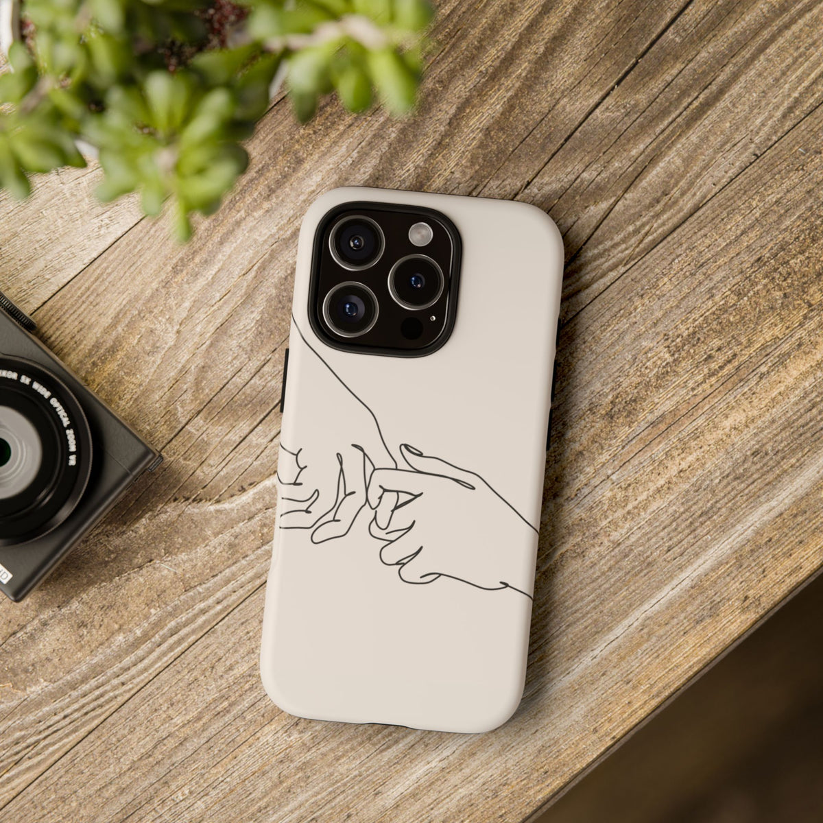 Holding Hands Phone Case — Minimalist Line Art Cream Romantic