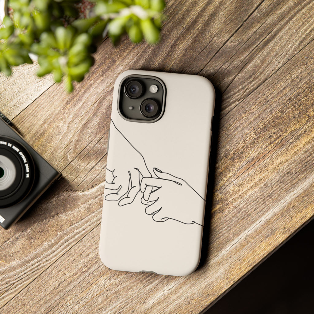 Holding Hands Phone Case — Minimalist Line Art Cream Romantic