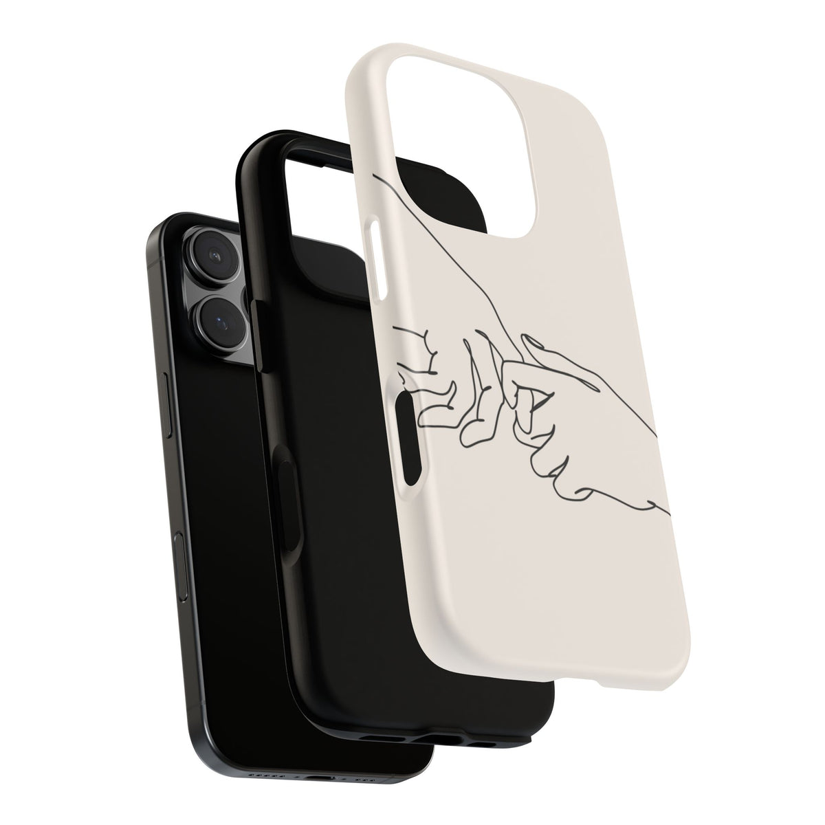 Holding Hands Phone Case — Minimalist Line Art Cream Romantic