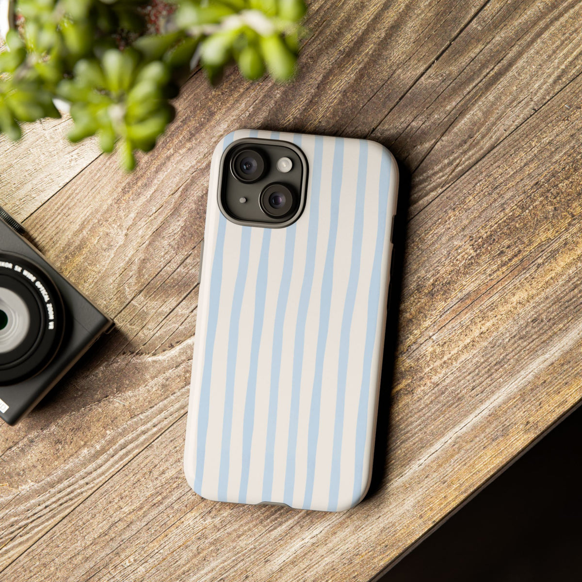 Baby Blue Stripe Phone Case — Soft Wavy Lines Cream Aesthetic