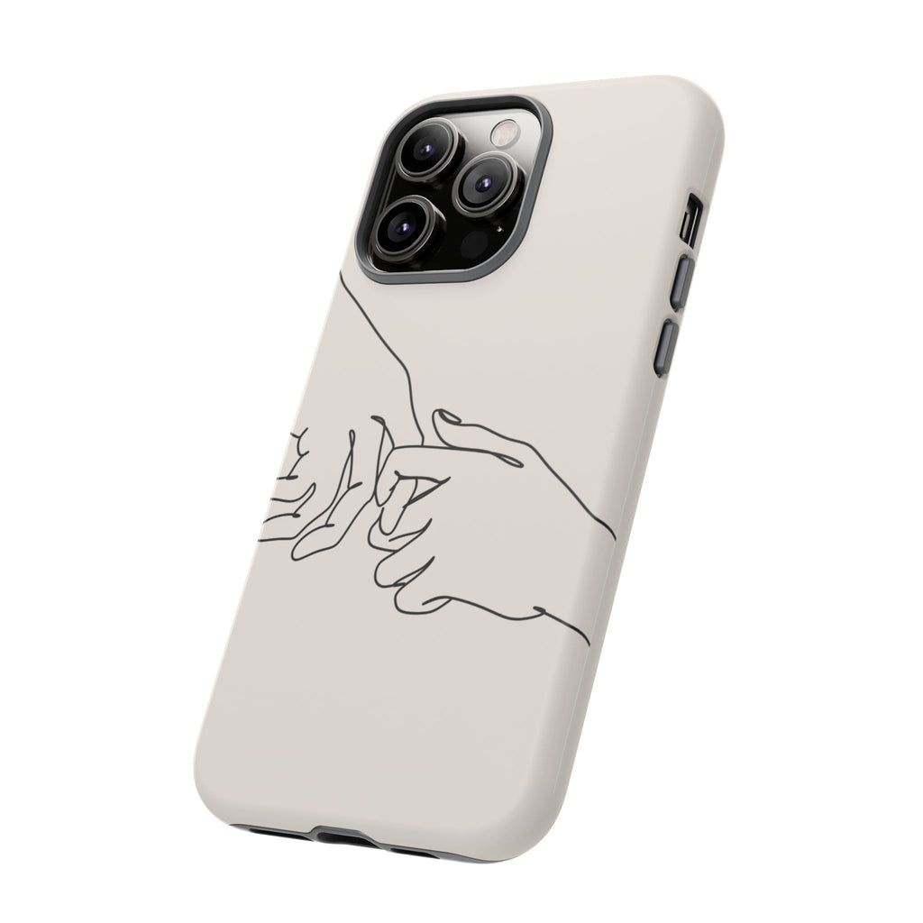 Holding Hands Phone Case — Minimalist Line Art Cream Romantic