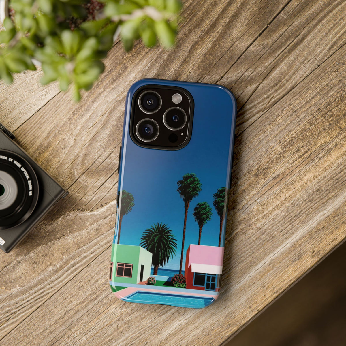Beach House Phone Case — Pastel Palm Trees Cobalt Blue Sky