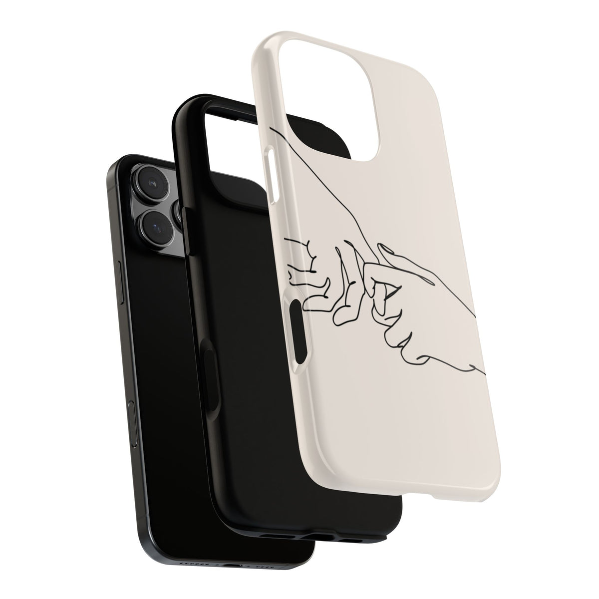 Holding Hands Phone Case — Minimalist Line Art Cream Romantic
